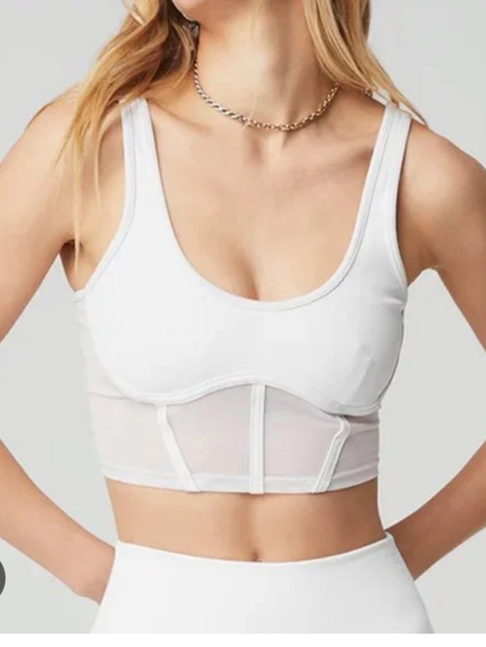 ALO Yoga White Airbrush Longline Mesh Corset Tank Bra Crop Top Small